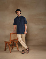 Navy Cotton Dobby Short Kurta