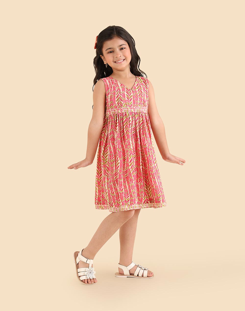 Pink Cotton Printed Bloom Dress