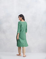 Green Viscose Silk Embroidered Knee Length Kurta