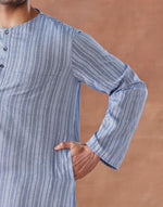 Blue Cotton Stripe Long Kurta