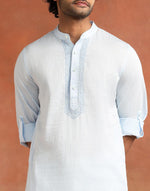 Blue Cotton Chikankari Slim Fit Long Kurta