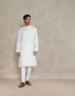 White Viscose Silk Dobby Long Kurta