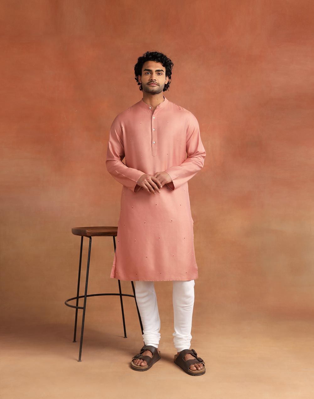 Orange Viscose Silk Long Kurta