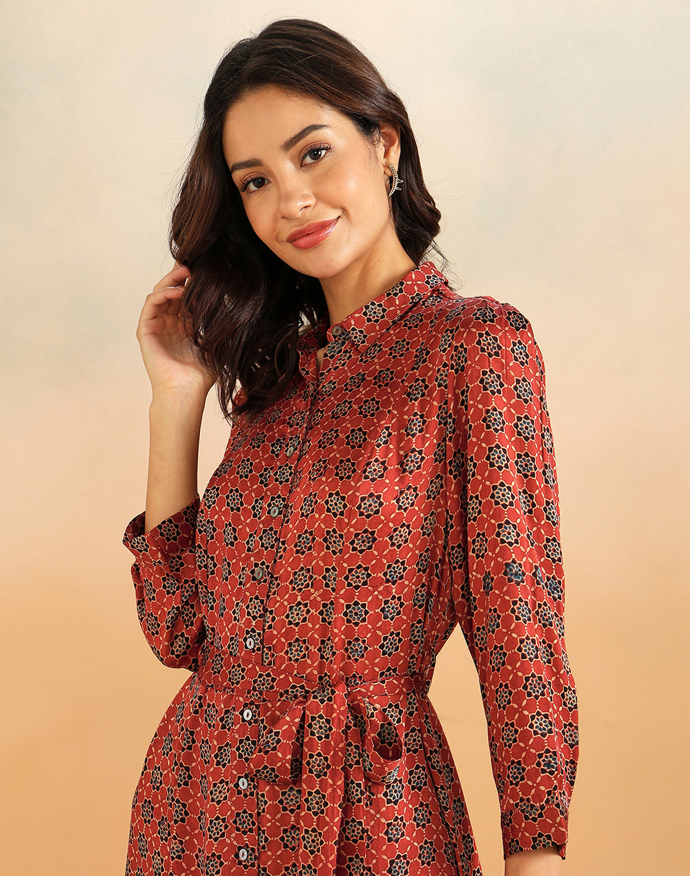 Red Rayon Blend Ajrakh Maxi