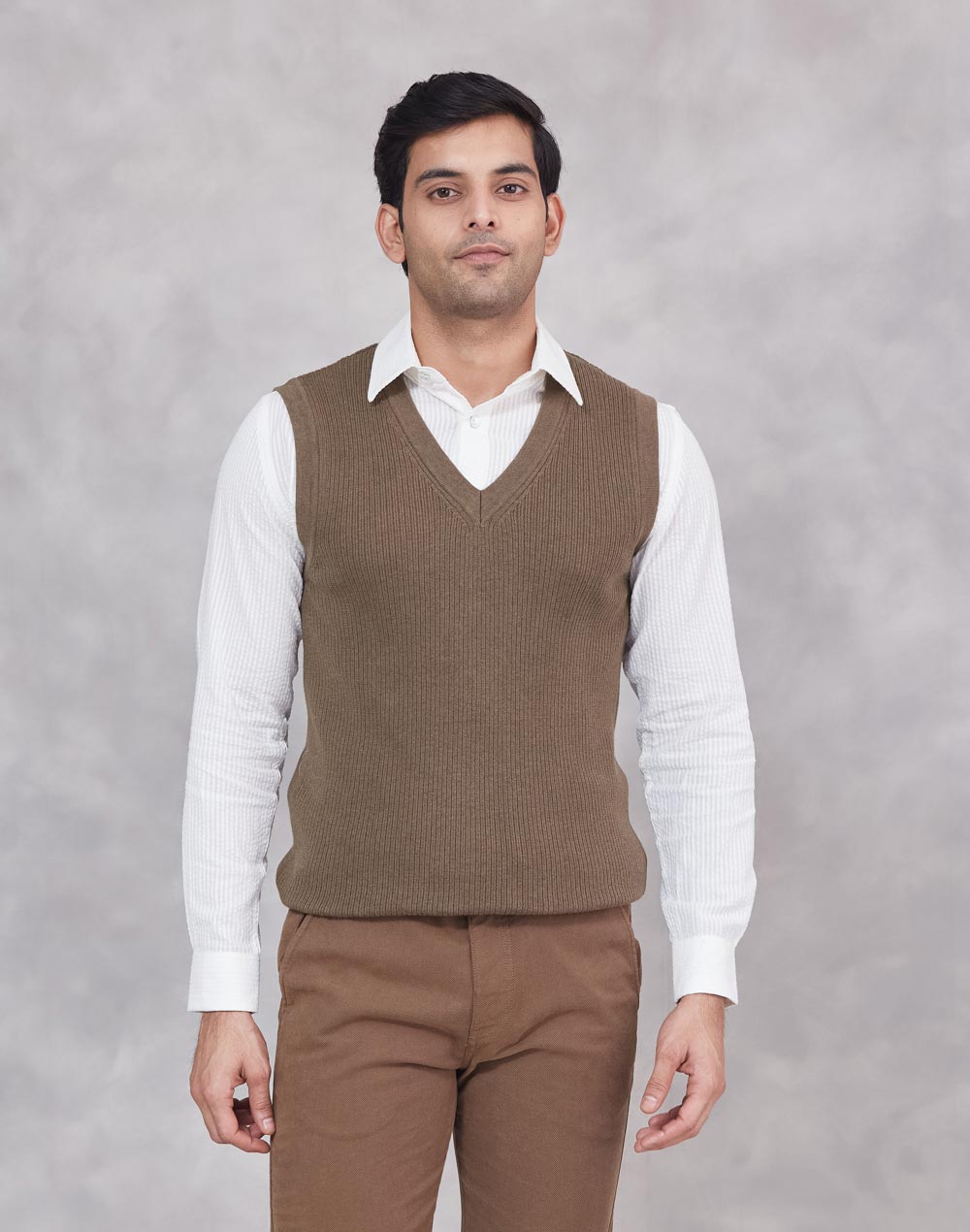 Green Cotton Blend Sweater Vest