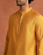 Mustard Viscose Silk Blend Stripe Short Kurta