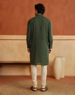 Green Cotton Dobby Slim Fit Pathani