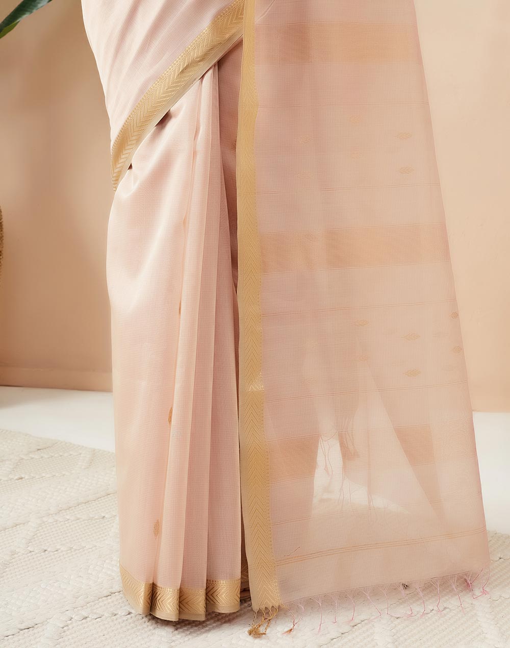 Pink Cotton Silk Blend Maheshwari Sari