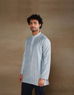 Light Blue Viscose Silk Blend Zari Stripe Short Kurta