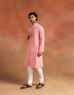 Pink Cotton Chikankari Slim Fit Long Kurta