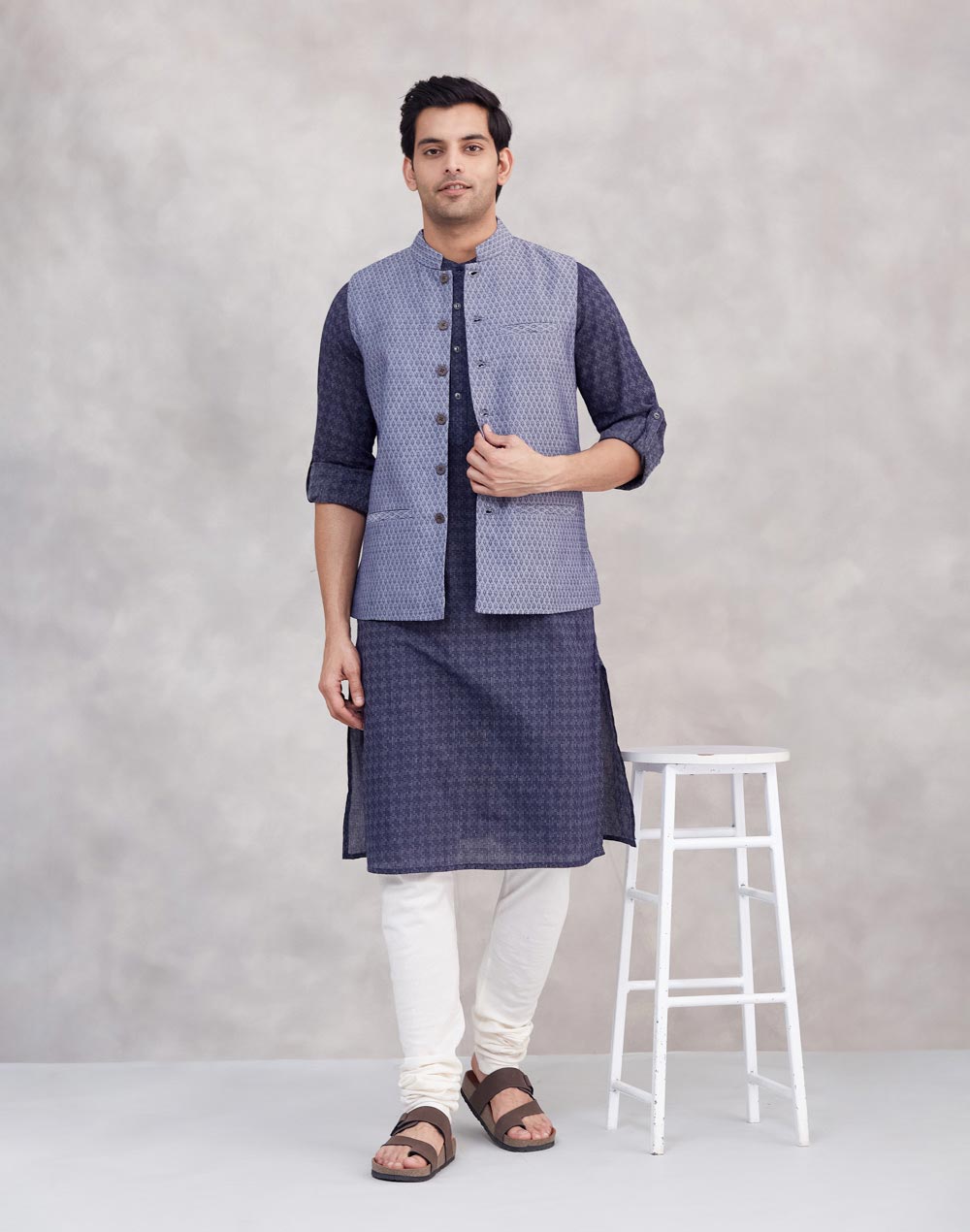 Blue Cotton Gahan Neel Nehru Jacket