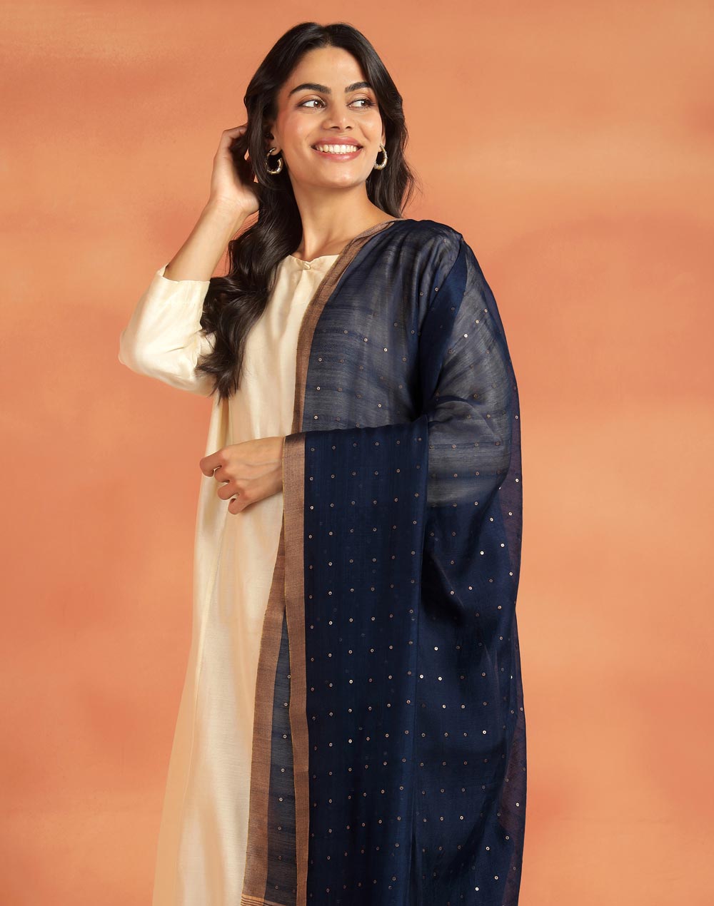 Navy Viscose Silk Hand Woven Dupatta