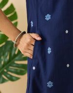 Indigo Cotton Dobby Slim Fit Long Kurta
