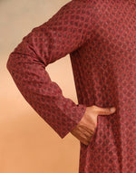 Orange Cotton Printed Slim Fit Long Kurta