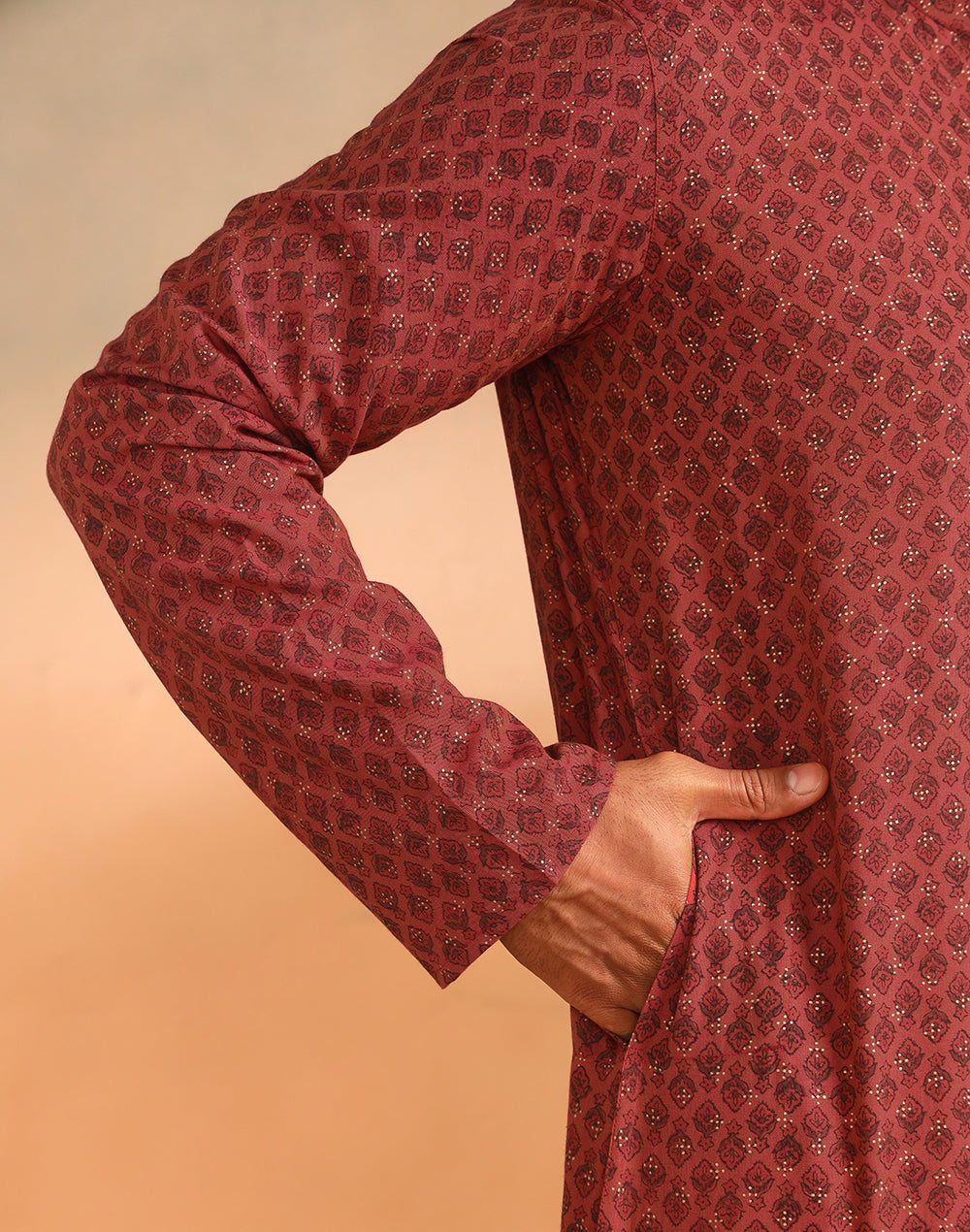 Orange Cotton Printed Slim Fit Long Kurta