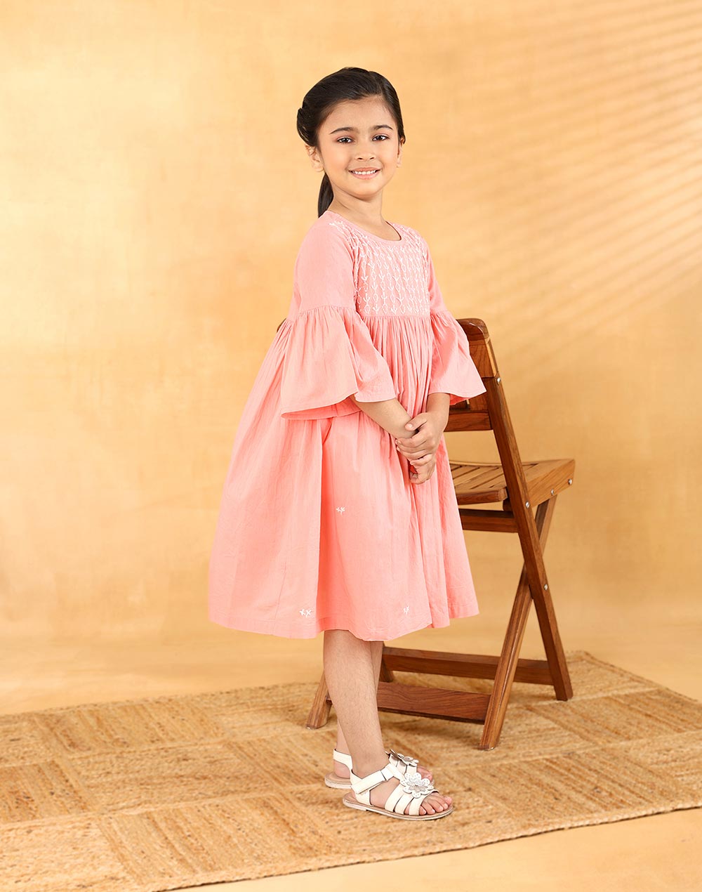Pink Cotton Chikankari Bluebell Dress