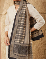 Natural-Black Bagh Print Stole styled for layering over kurtas