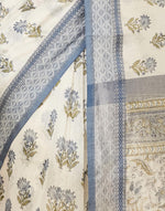 Blue Cotton Silk Blend Hand Block Print Sari