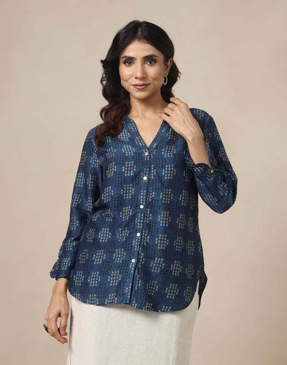 Block print detail on the Blue Block Print Geometric Shirt