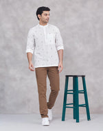 White Cotton Dobby Slim Fit Mid Placket Shirt
