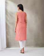 Pink Cotton Slim Fit Knee Length Kurta