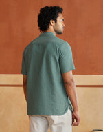 Teal Cotton Striped Slim Fit Mid Placket Shirt