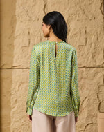 Texture and finish of the Green Block Print Geometric Top by Fabindia UK