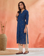 Teal Cotton Slim Fit Long Kurta