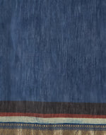 Indigo Cotton Silk Blend Hand Block Print Sari