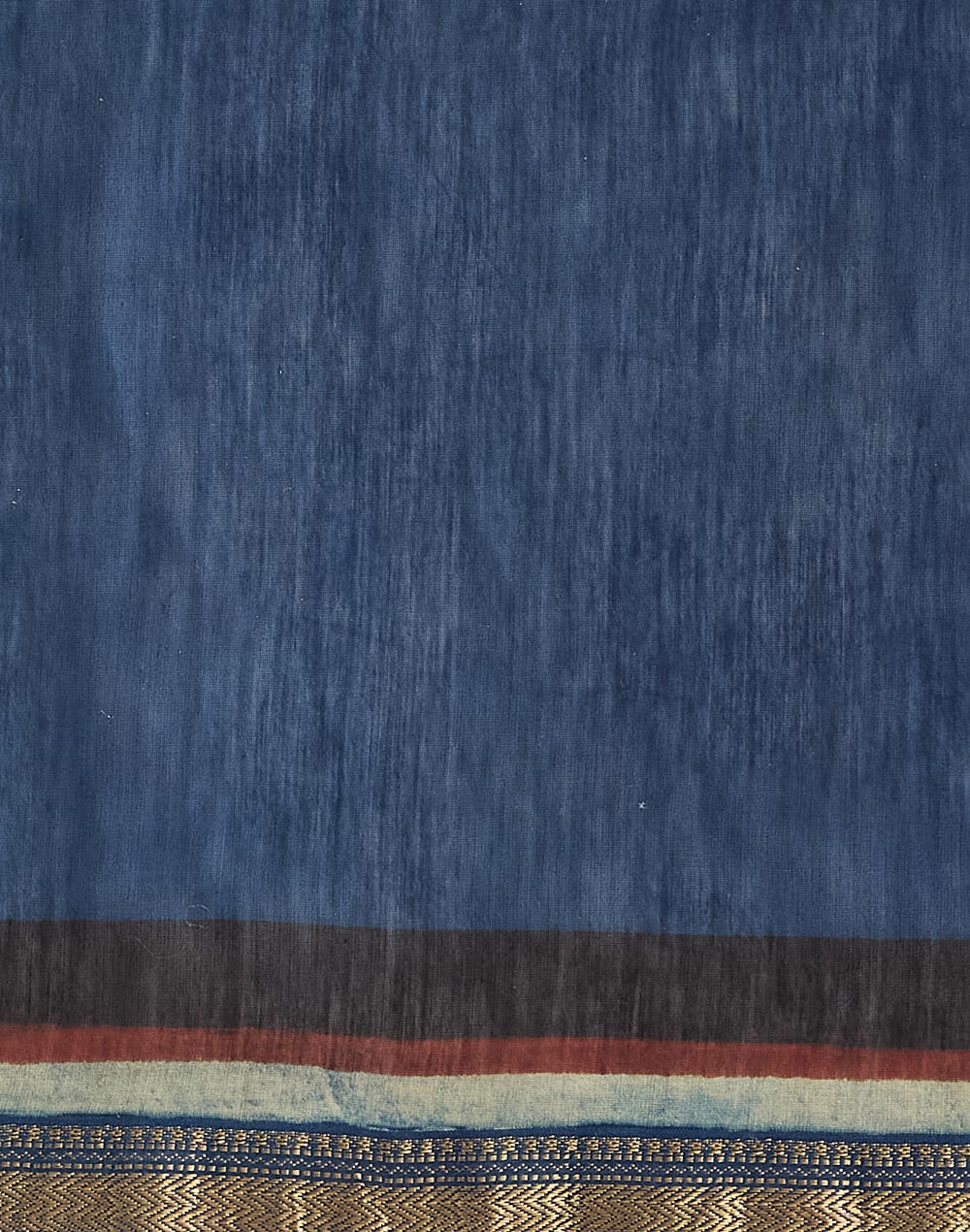 Indigo Cotton Silk Blend Hand Block Print Sari