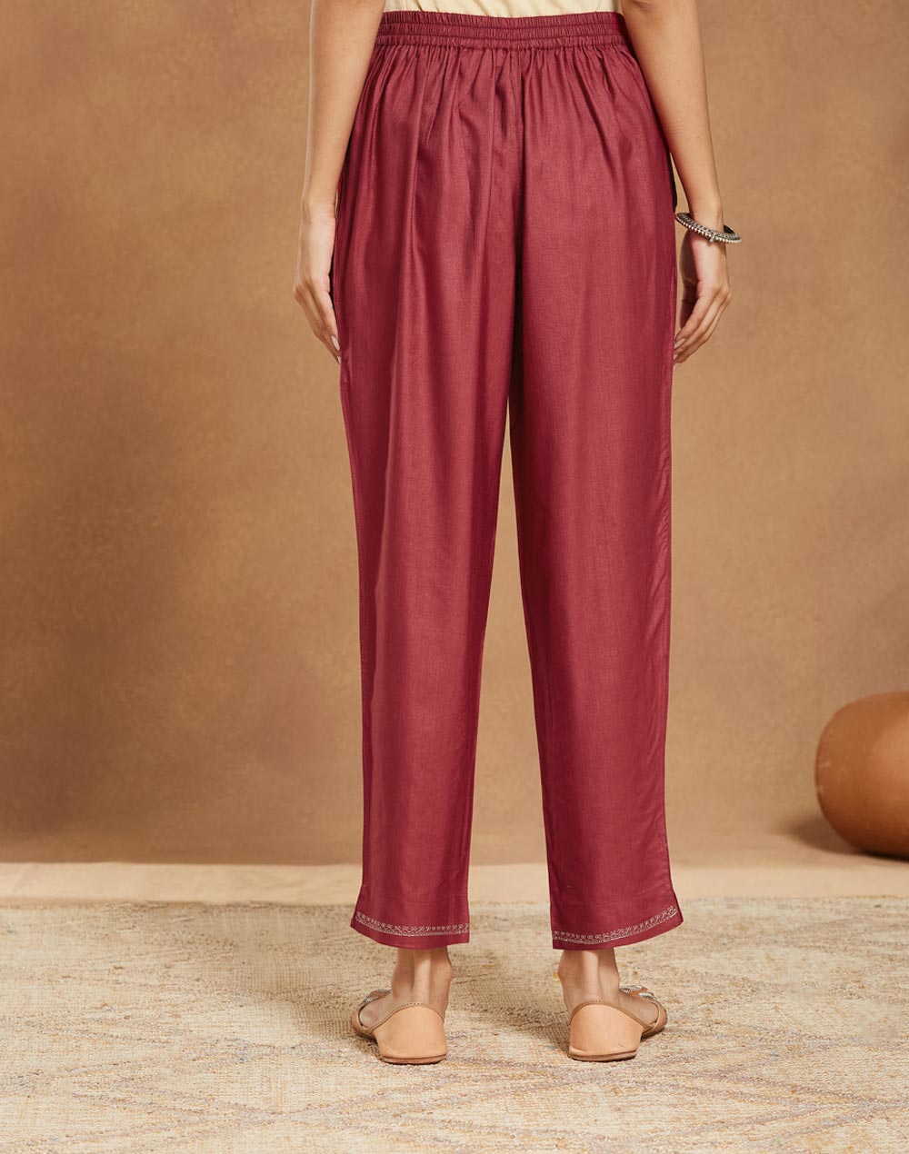 Maroon Viscose Silk Embroidered Ethnic Pant