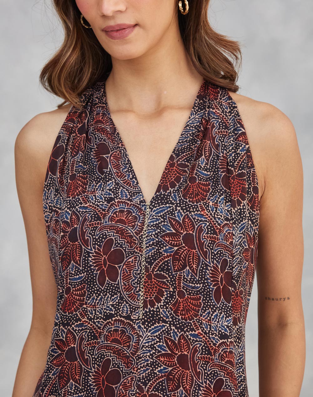 Black Rayon Blend Ajrakh Short Dress