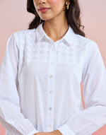 White Cotton Applique Shirt for Women with appliqué detailing