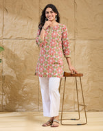 Green Cotton Hand Block Printed Slim Fit Short Kurta
