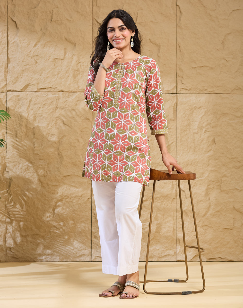 Green Cotton Hand Block Printed Slim Fit Short Kurta