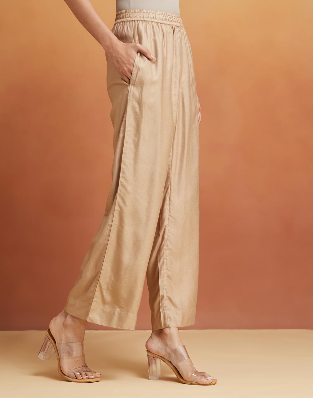 Beige Viscose Silk Pallazo