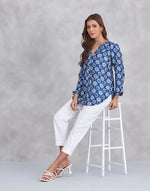 Blue Rayon Blend Hand Block Printed Shirt