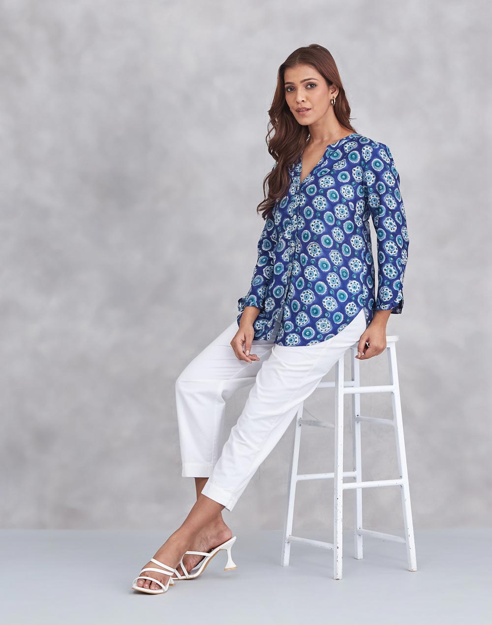 Blue Rayon Blend Hand Block Printed Shirt