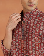 Maroon Cotton Kalamkari Slim Fit Short Kurta