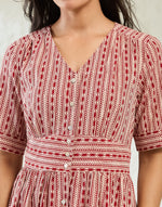 Red Cotton Bagh Printed Midi Dress