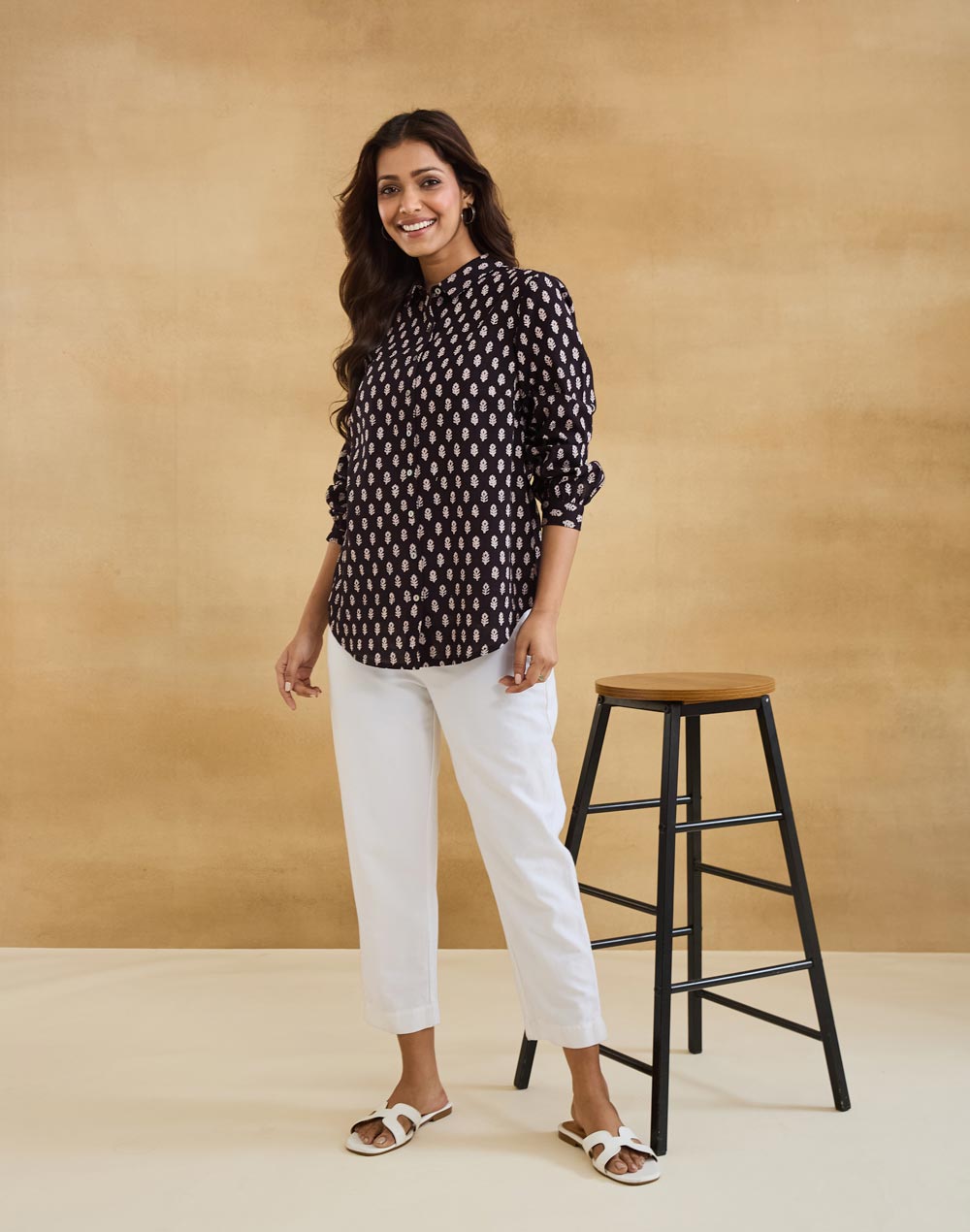 Black Cotton Bagh Printed Alma Shirt