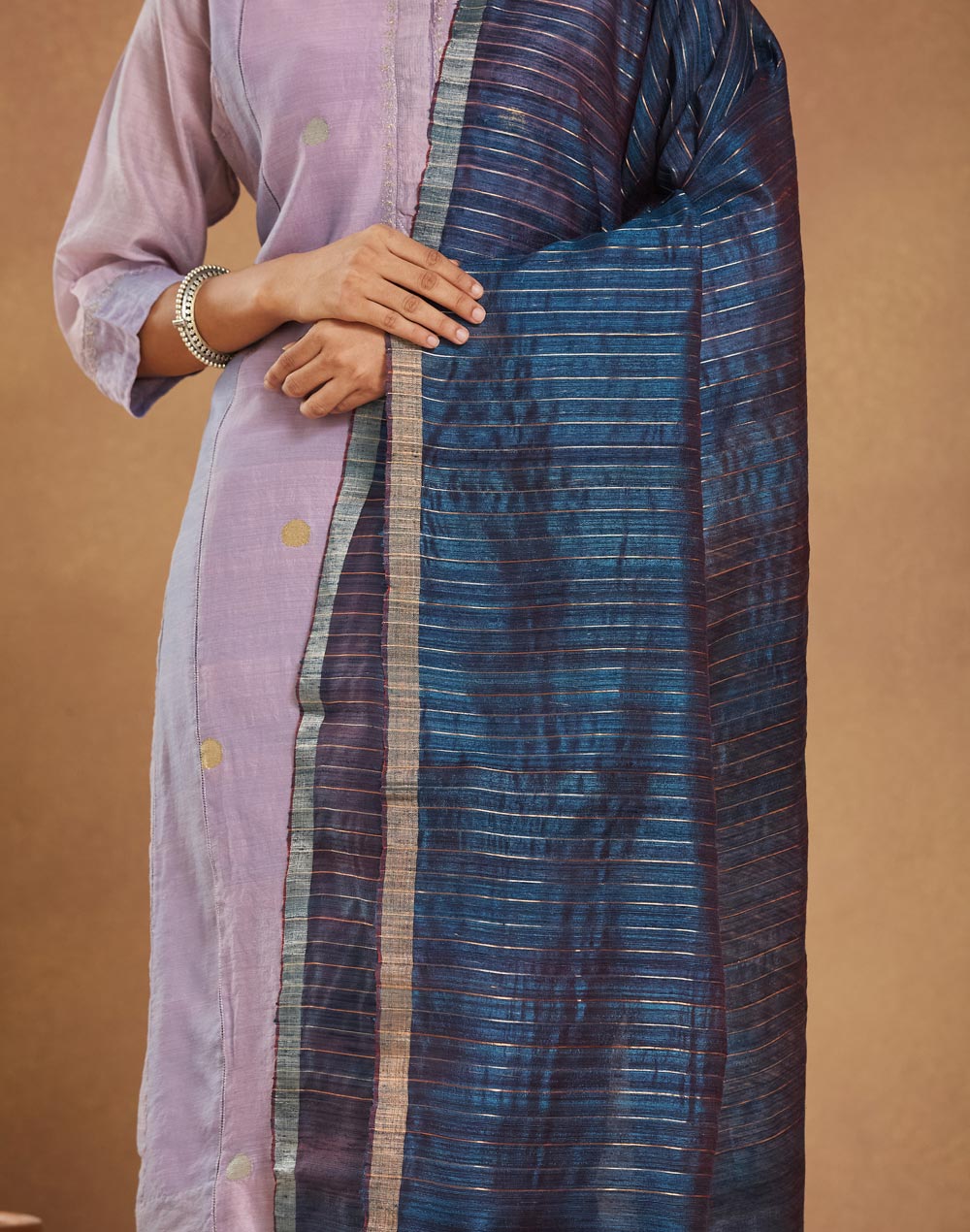 Blue Silk Blend Hand Woven Dupatta