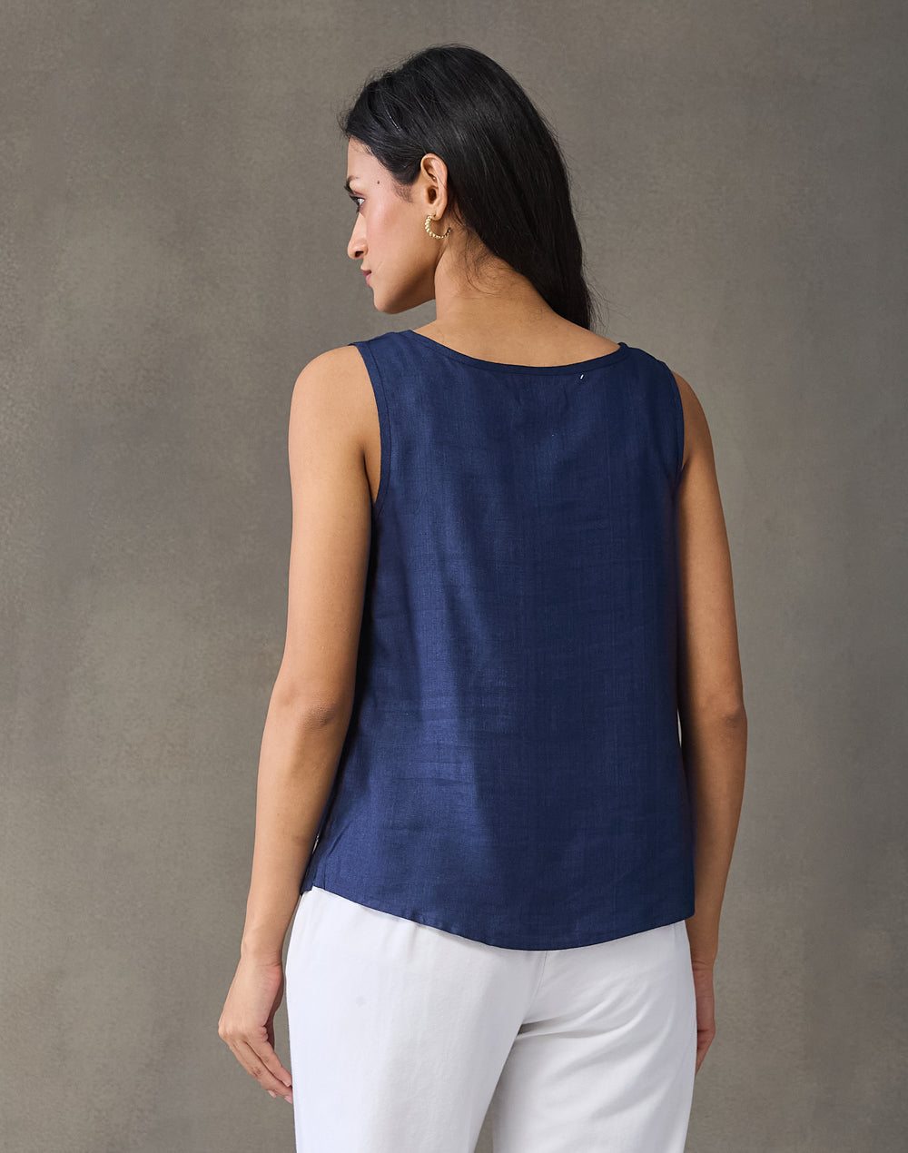 Blue Viscose Silk Hand Embroidered Top