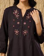 Black Cotton Linen Embroidered Tunic