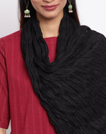 Black Cotton Mull Plain Phunka Crinkle Dupatta