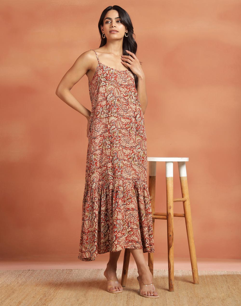Red Viscose Kalamkari Printed Maxi