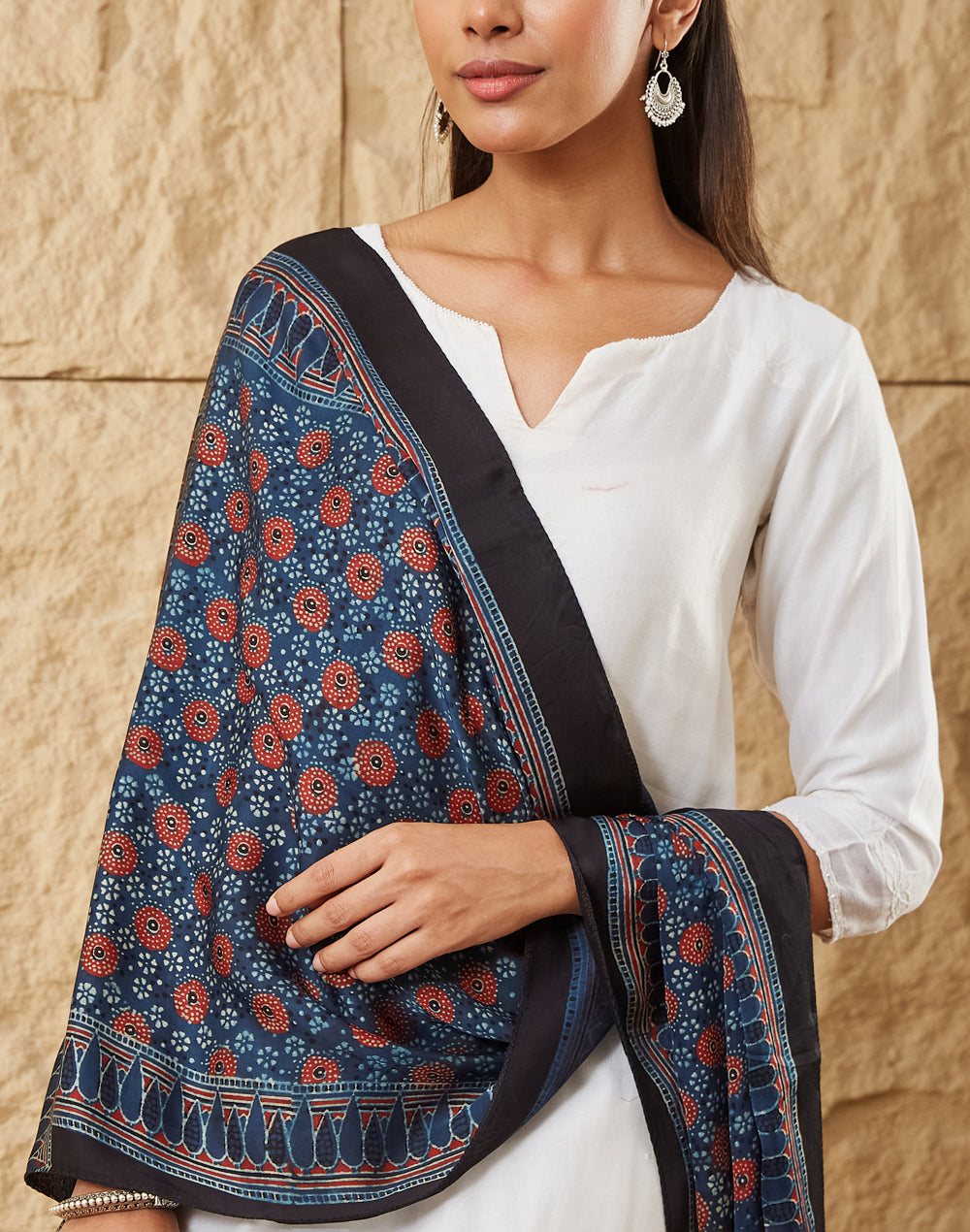 Indigo Viscose Blend Ajrakh Printed Stole