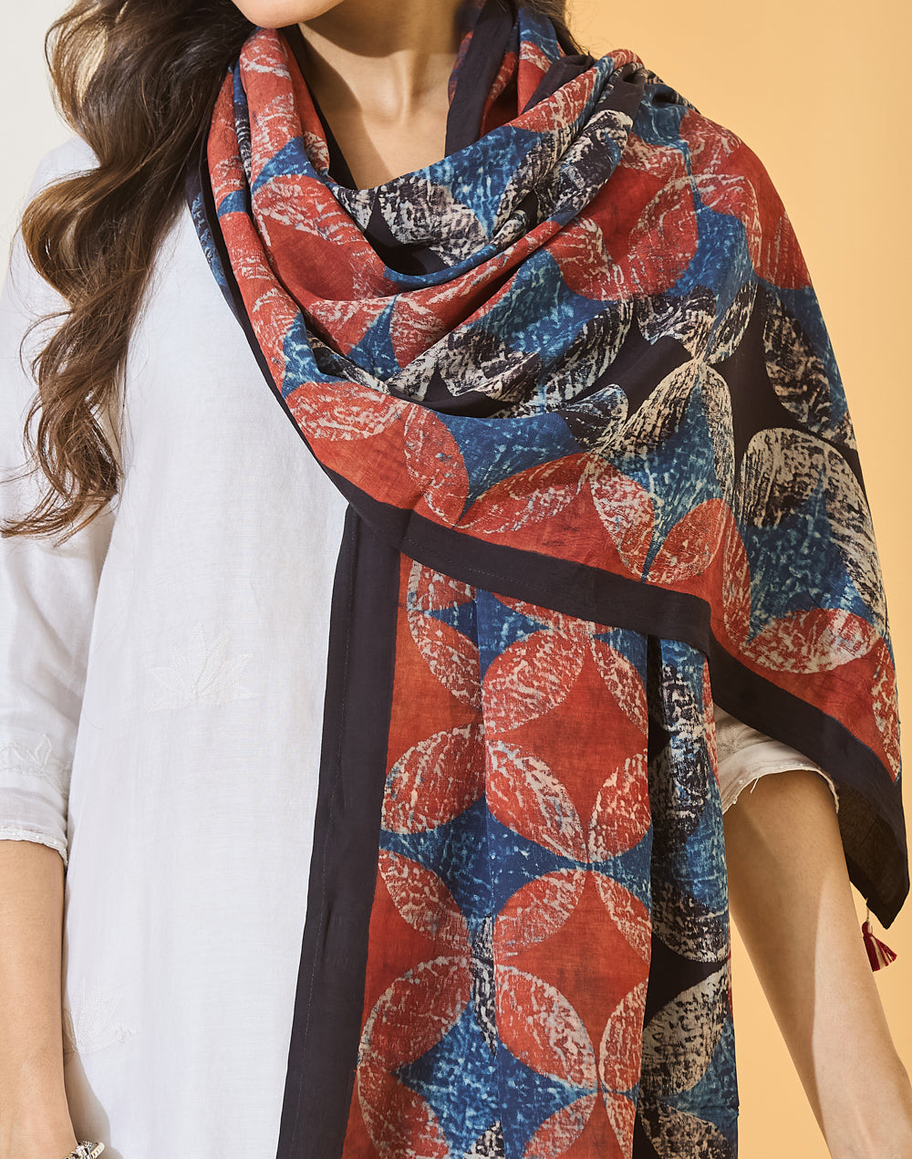Indigo Viscose Blend Ajrakh Printed Stole