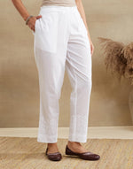 White Cotton Chikankari Ethnic Pant