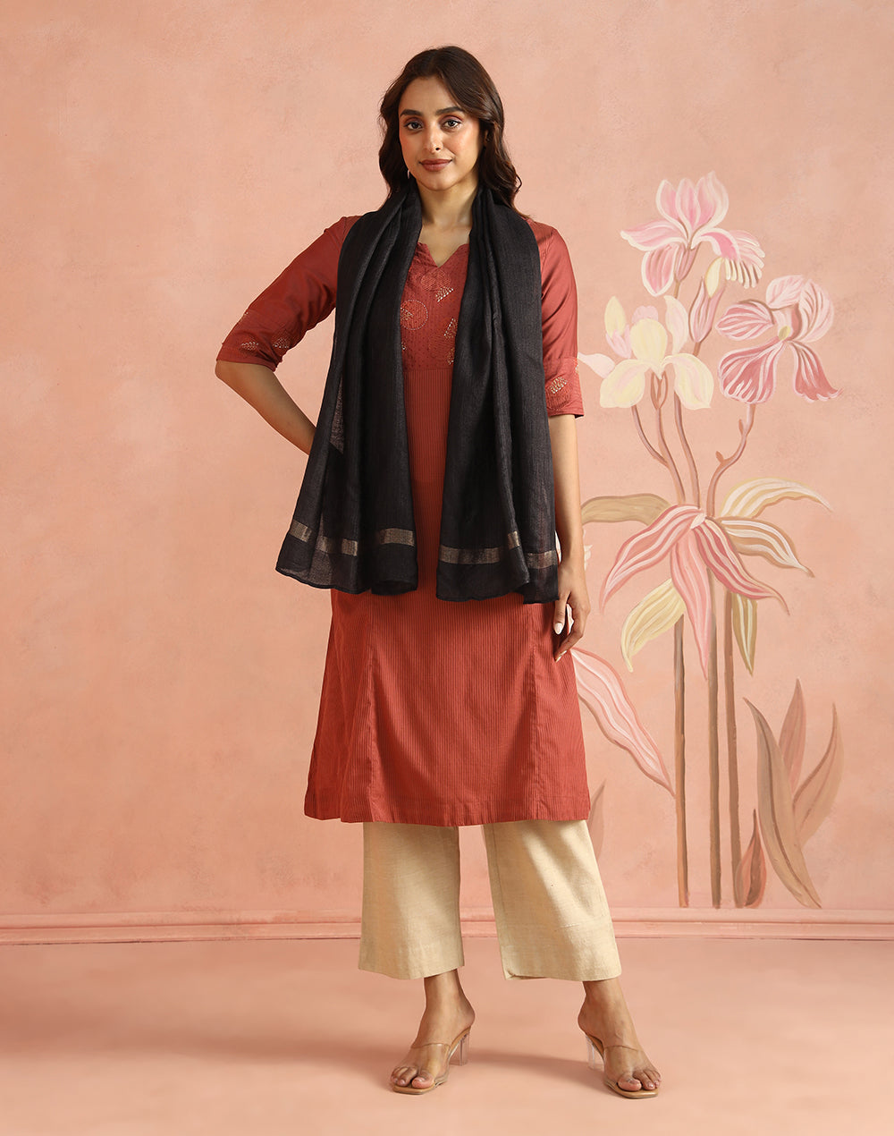 Black Silk Blend Hand Woven Stole